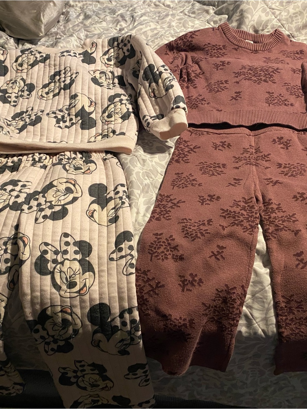 Girls' Pink Minnie Mouse Quilted Set & Mauve Knit Set - 2 Pack